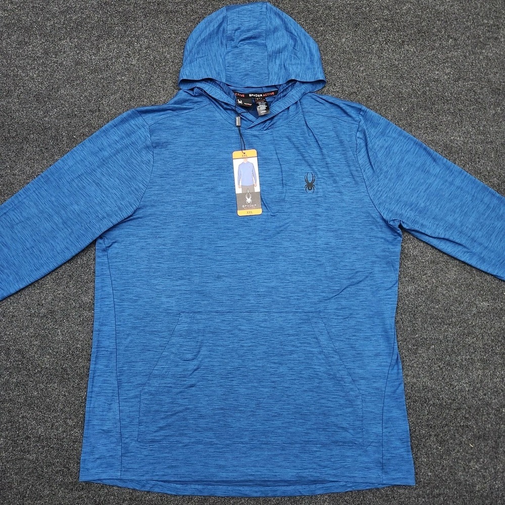NEW Spyder Active Mens XXL Blue Heather Hoodie Performance Shirt Stretch